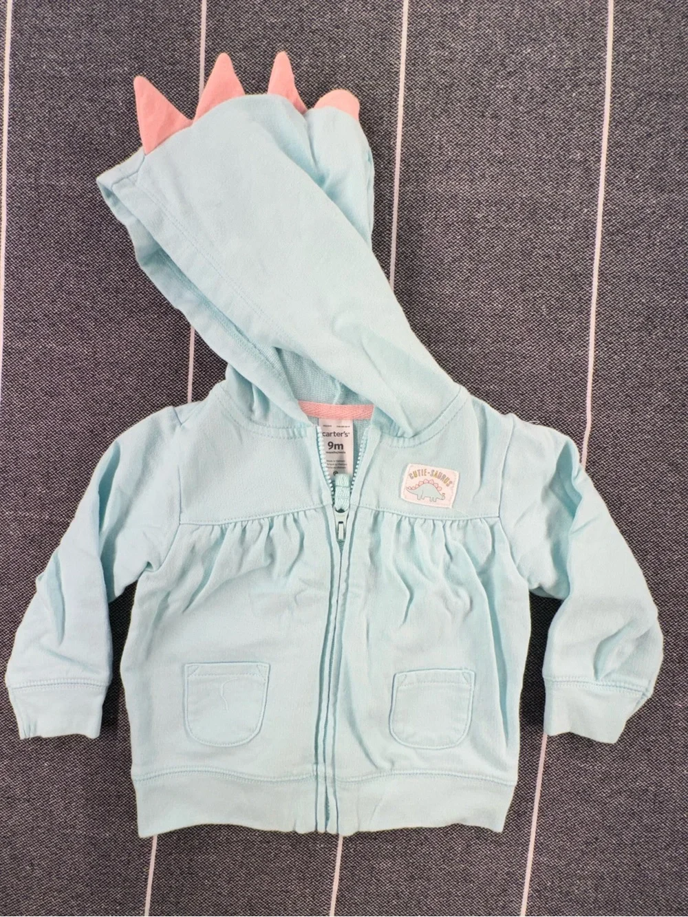Kids—Carter's Light Blue Hoodie with Pink Hood Spikes